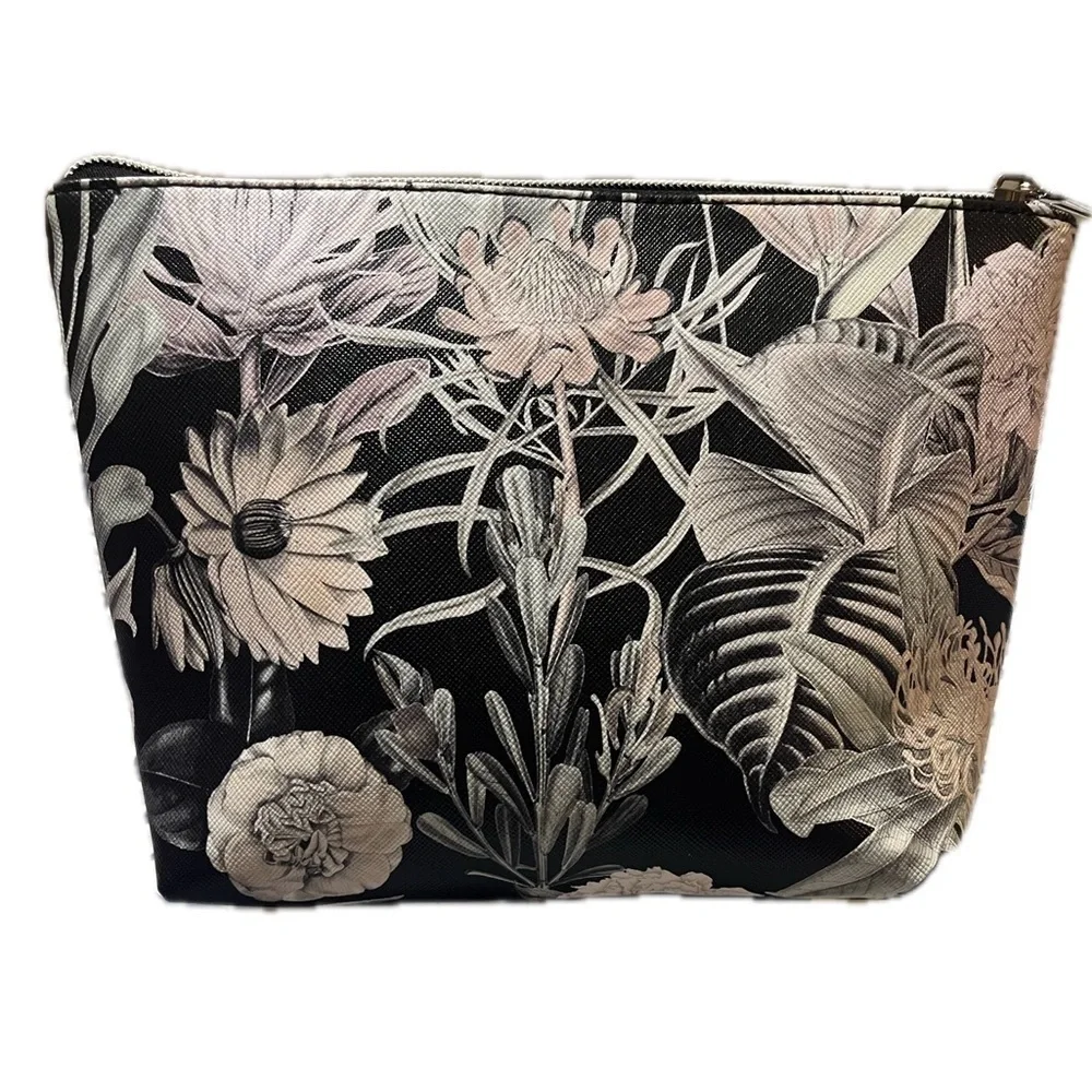 Christian Lacroix Floral Garden Black Cosmetic Zip Pouch Bag